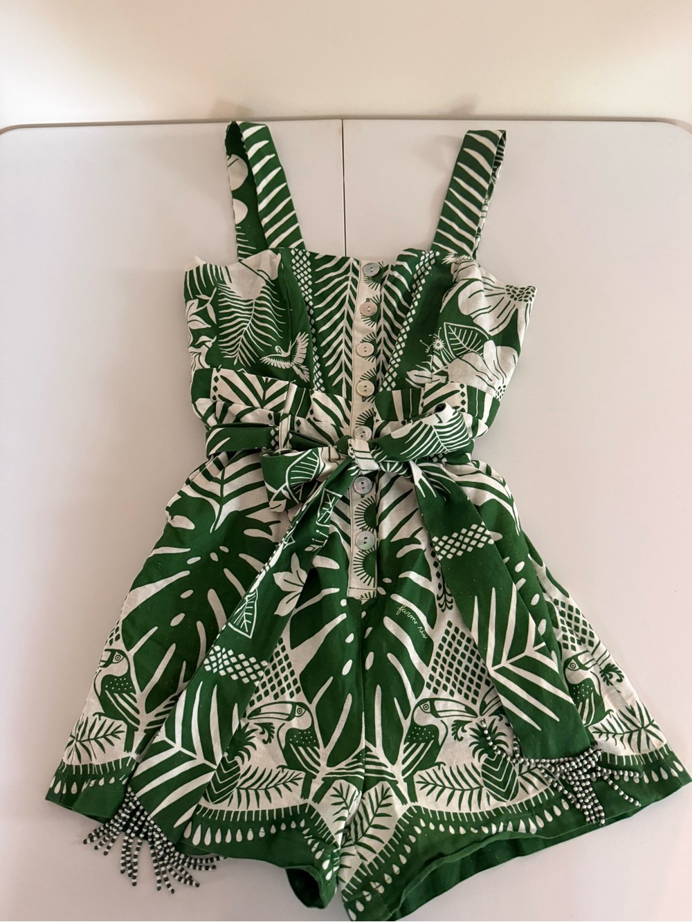 FARM Rio Green Tropical-Print Tie-Waist Romper